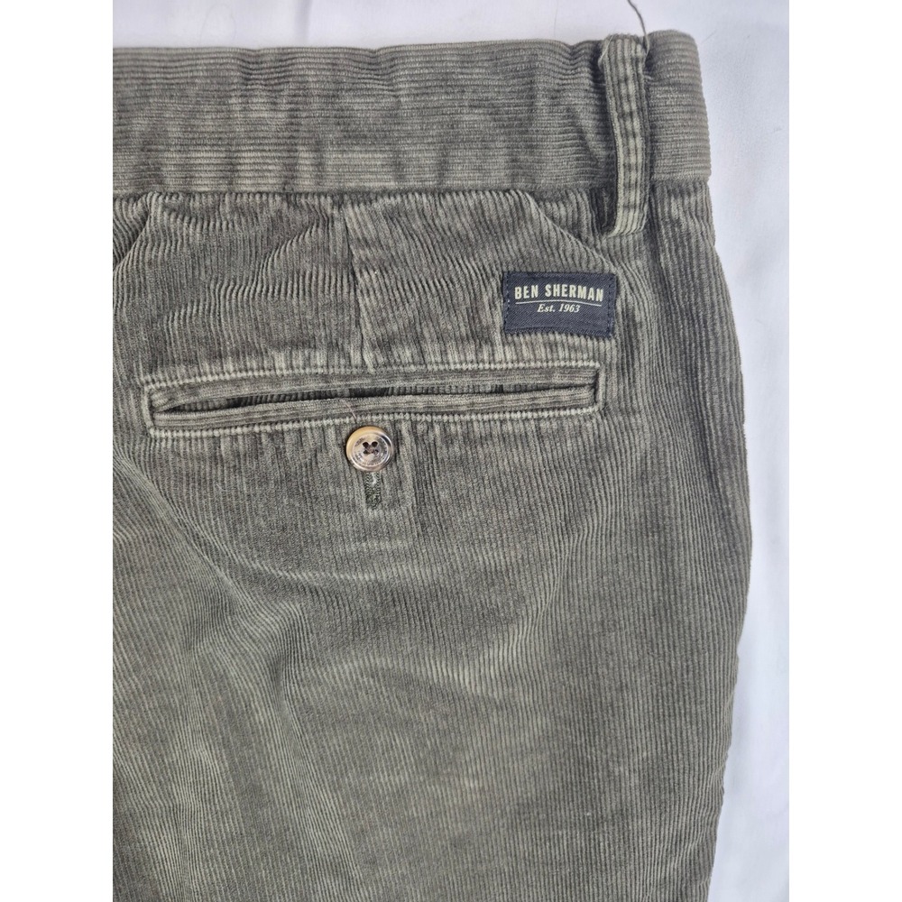Ben Sherman W36 L32 Mens Corduroy Pants Slim Olive Green Button Fly EC1 - Picture 6 of 6